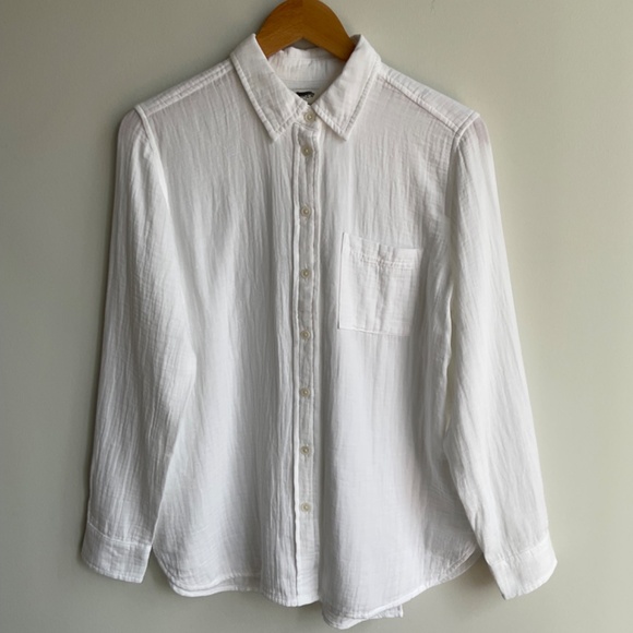NWT J.Crew Factory White Petite gauze button-up shirt SZ M - Picture 3 of 7